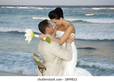 Bride and Groom on the Beach.