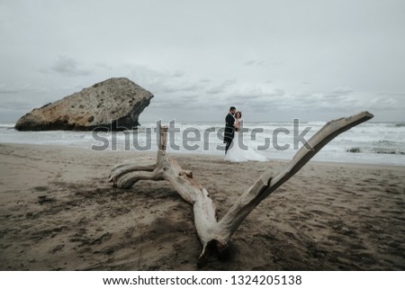 Similar – Image, Stock Photo Couple looking at the sea