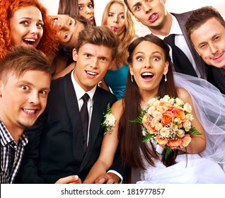 Bride And Groom In Photobooth. Wedding.