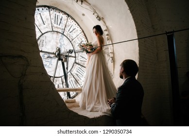 Bride and groom posing