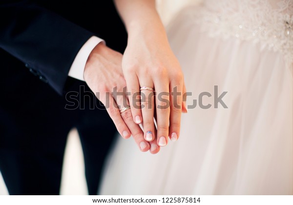 Bride Groom Show Hands Wedding Rings Stock Photo Edit Now 1225875814