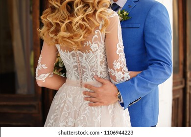 Bride And Groom In Wedding Day. Elegant Newlyweds Couple In Love