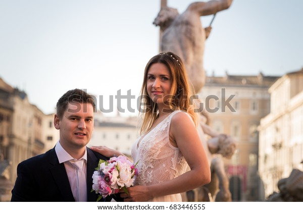 Bride Groom Wedding Poses Front Piazza Stock Photo Edit Now