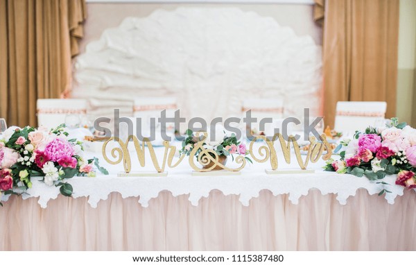 Bride Groom Wedding Table Decoration Stock Photo Edit Now 1115387480