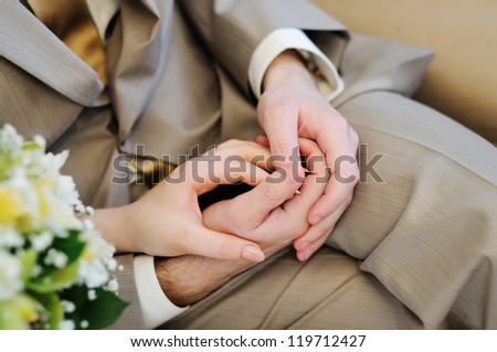 Similar – Image, Stock Photo hands intertwined wedding couple on wedding day