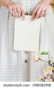 Bride Holding A Blank Card Mockup