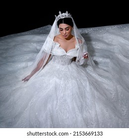 Bride On Black Background, Wedding Day, Copy Space