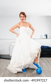 Bride With Pilates Ball In The Gym