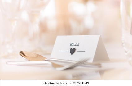 Bride Place Card On Table Wedding Day 