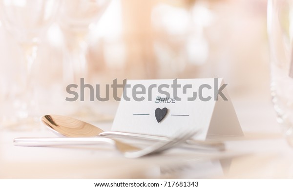 Bride Place Card on\
Table Wedding Day 