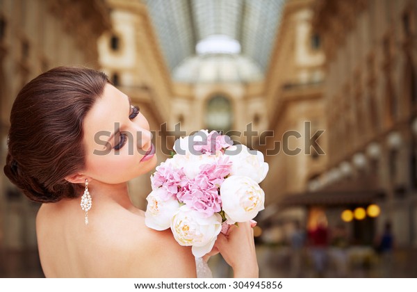 Bride Standing Front Beautiful Gallery Bridal Stock Photo