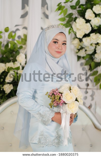 Bride Wearing Baby Blue Malay Traditional Stock Photo (Edit Now 