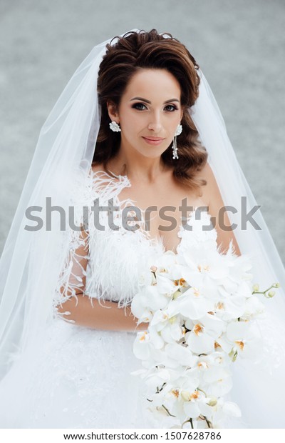 Bride Wearing Wedding Dress Happy Bride Stock Photo Edit Now