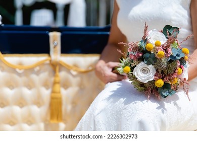 bride in wedding dress with bouquet - Shutterstock ID 2226302973