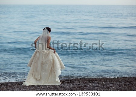 Bride Wedding Dress On Beach Near Stock Photo Edit Now 139530101