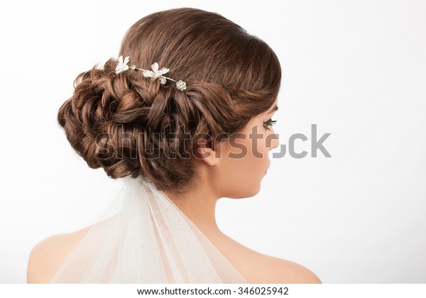 Bride Wedding Hairstyle Veil On White Stock Photo Edit Now 346025942