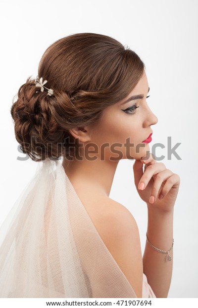 Bride Wedding Hairstyle Veil On White Stock Photo Edit Now 471907694