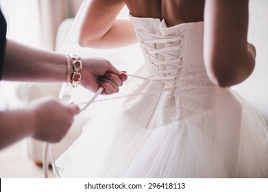 Bride in white dress - Shutterstock ID 296418113