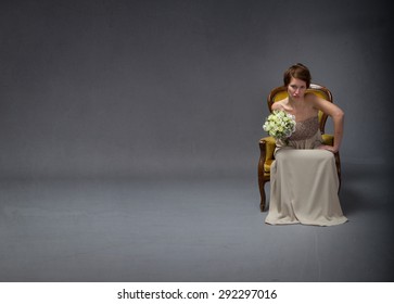 Bride Woman Unhappy In Solitude Mode, Dark Background