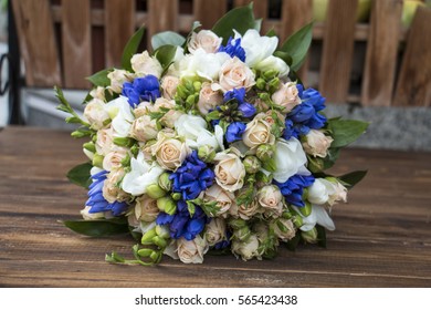 Brides Bouquet Blue Gentian Roses Freezia Stock Photo 565423438 ...