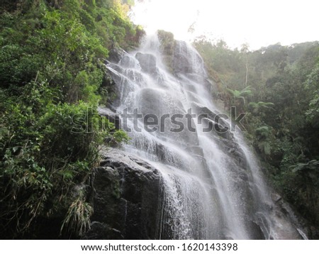 Bride's Veil Waterfall (Cachoeira Veu da Noiva), at Itatiaia National Park, in Mantiqueira Mountains. The Itatiaia National Park (PNI) is a Conservation Unit and integral protection.