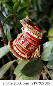 Brides Wedding Bangles In Golden And Red Colour 