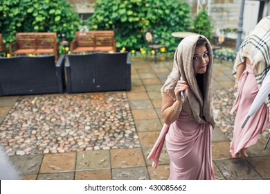 Bridesmaid In The Backyard Of The Wedding Restaurant