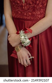 Bridesmaids Dress The Bride In The Morning On The Wedding Day