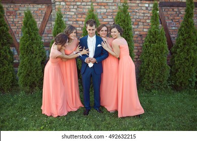 Bridesmaids In Peach Dresses Attack Scared Groom