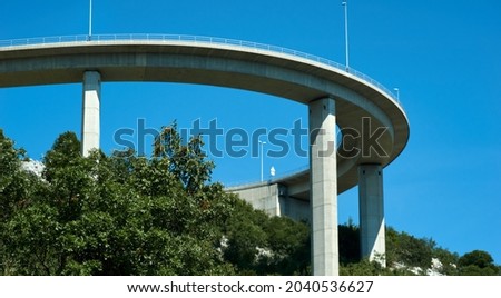 Bridge against the blue sky. Motorway flyover near Krk island in Croatia. Selective focus. High quality photo