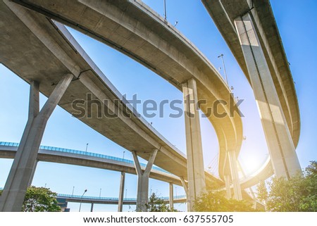 Bridge. Architecture lines under the bridge, Elevated expressway,The curve of bridge, bangkok, thailand