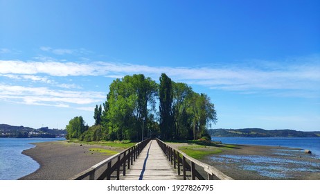 Bridge To Aucar Island (Isla De Las Almas Navegantes) On The Chiloé Archipelago, Chile. 