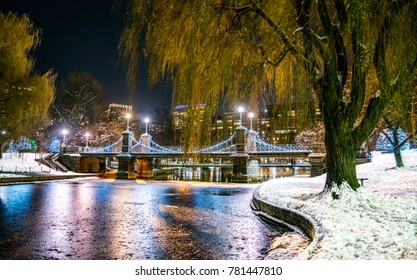 Bridge In Boston Commons At Night (Winter) - Massachusetts, USA