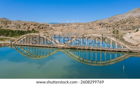 Bridge Built Over the Dam and Its Reflection on Water Susehri Sivas Turkey.