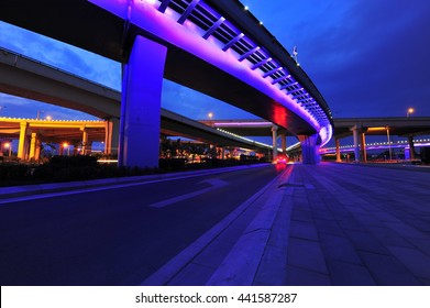 Bridge, the city at night