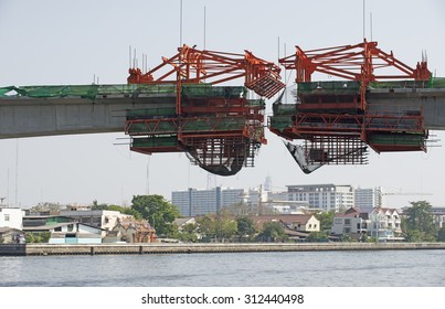 Bridge Construction Over A River. Bangkok Thailand