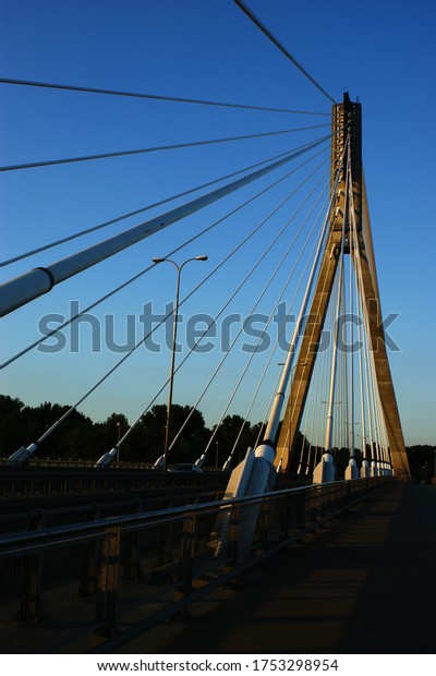 bridge construction of the bridge with pylons\
Warsaw empty street