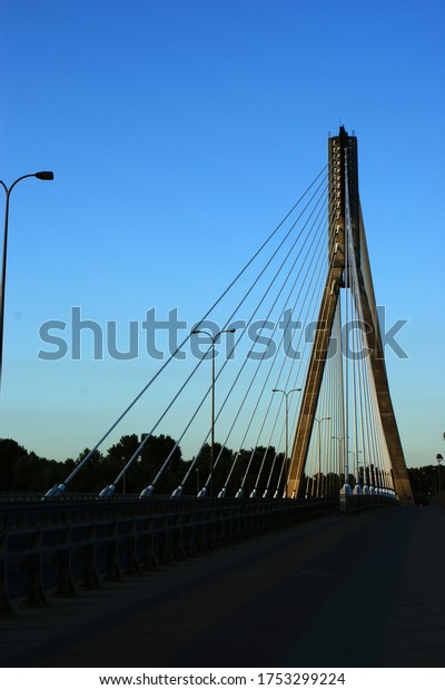 bridge construction of the bridge with pylons\
Warsaw empty street
