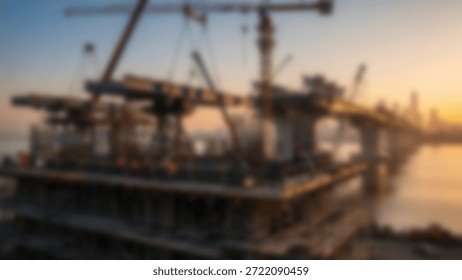 Bridge Construction at Sunset Engineering Marvel and Urban Skyline.