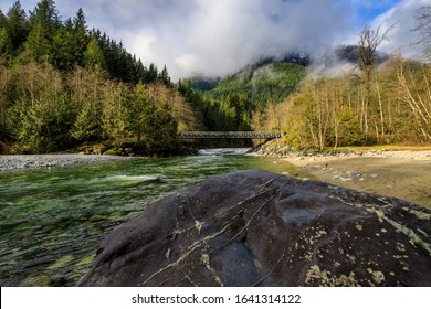 Bridge Crosses Flowing Creek, Golden Ears Park