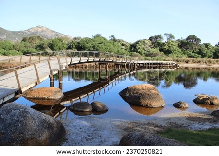 Bridge crossing Tidal River, Wilsons Promontory National Park, Victoria, Australia.