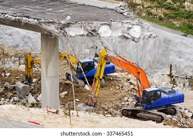 Bridge Demolition  In Highway Road