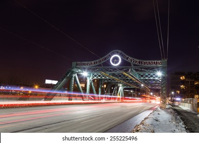 A Bridge In East Toronto With The Blur Of Traffic At Night