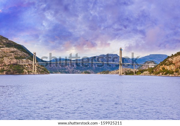 Bridge in fjord Lysefjord - Norway - nature\
and travel background