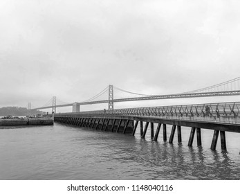 Bridge in the fog on the bay.