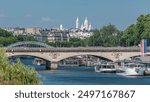 Bridge Jena over river Seine timelapse. Paris, France. It connects the Champ de Mars and the Trocadero gardens. It is named after the town of Jena, where Napoleon defeated the Prussian troops.