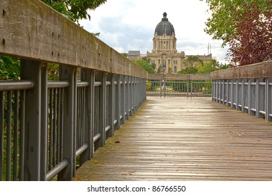 Bridge Leading To The Saskatchewan Legislative Building In Regina