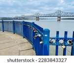 Bridge with love locks on Peoria Lake in Illinois 