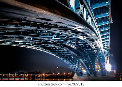 Theodor-Heuss-Brücke / Bridge In Mainz, Germany From Below At Night