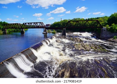 A Bridge On Kennebec River In Maine State